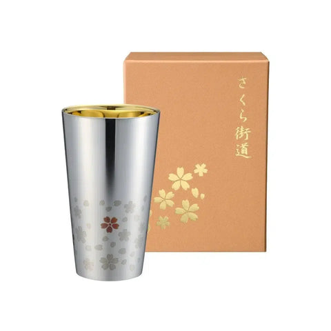 Wahei Freiz Double Wall Tumbler Sakura Pattern Silver