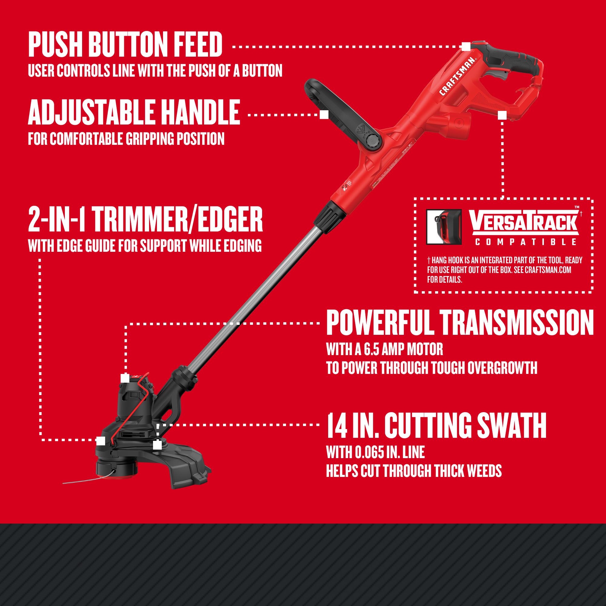 Graphic of CRAFTSMAN String Trimmers highlighting product features