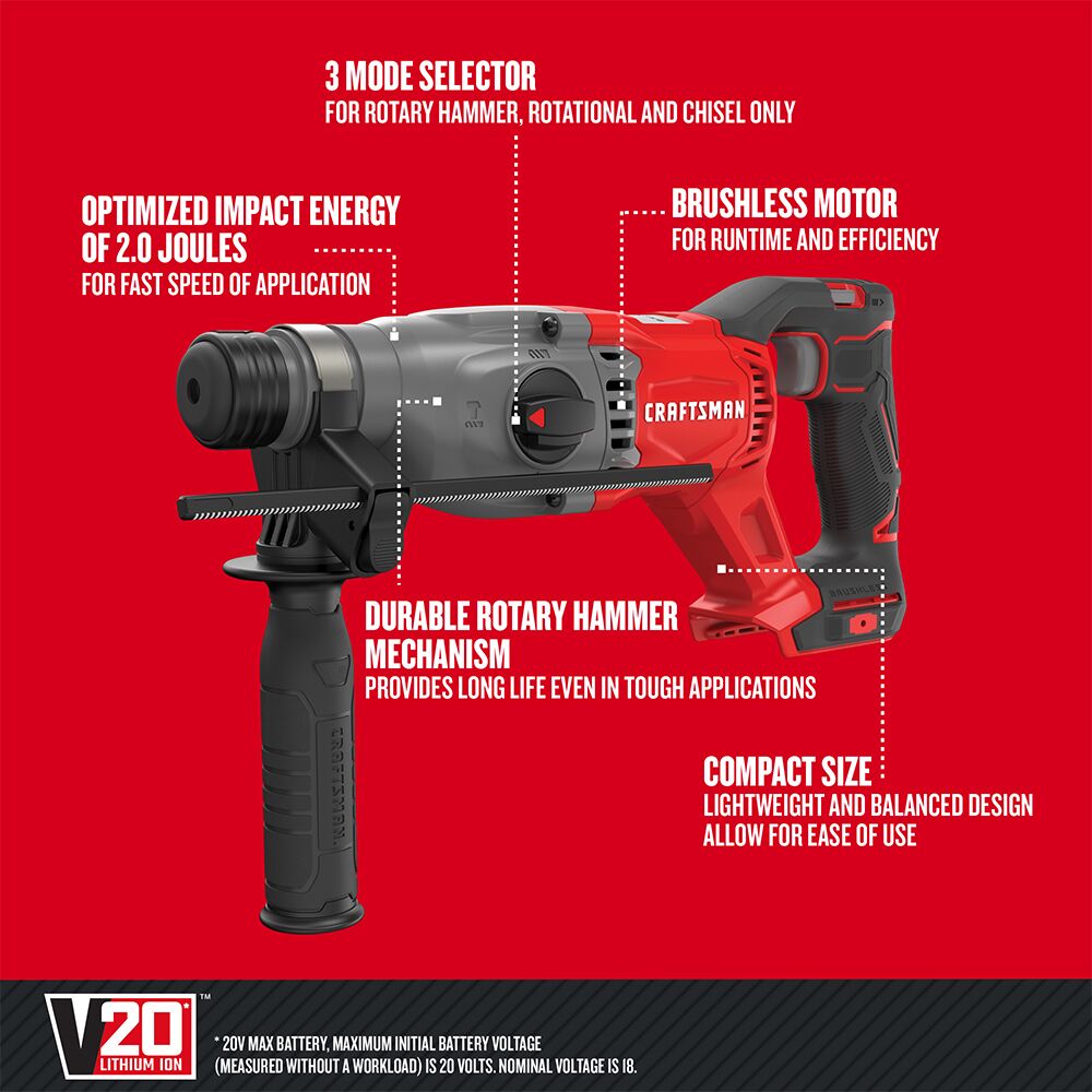 Graphic of CRAFTSMAN Drills: Hammer highlighting product features