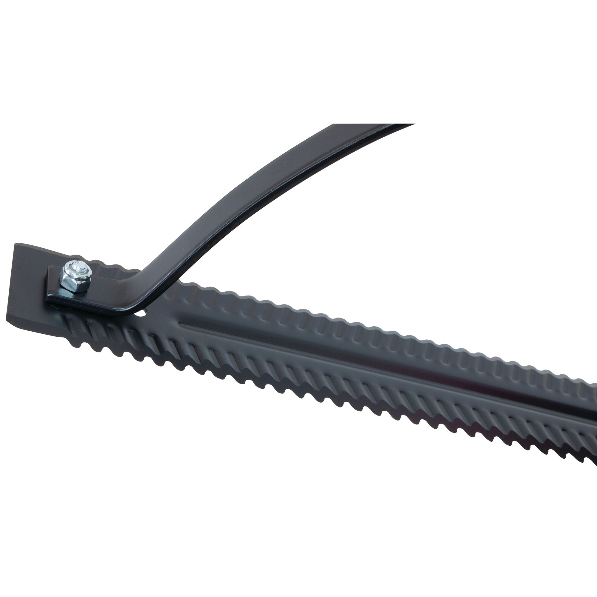 Serrated steel blade design feature in wood handle grass weed cutter.