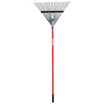 Profile of 24 inch tine fiberglass handle lawn rake.