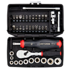 1 quarter inch drive S A E 6 point tool set assembled in its case.