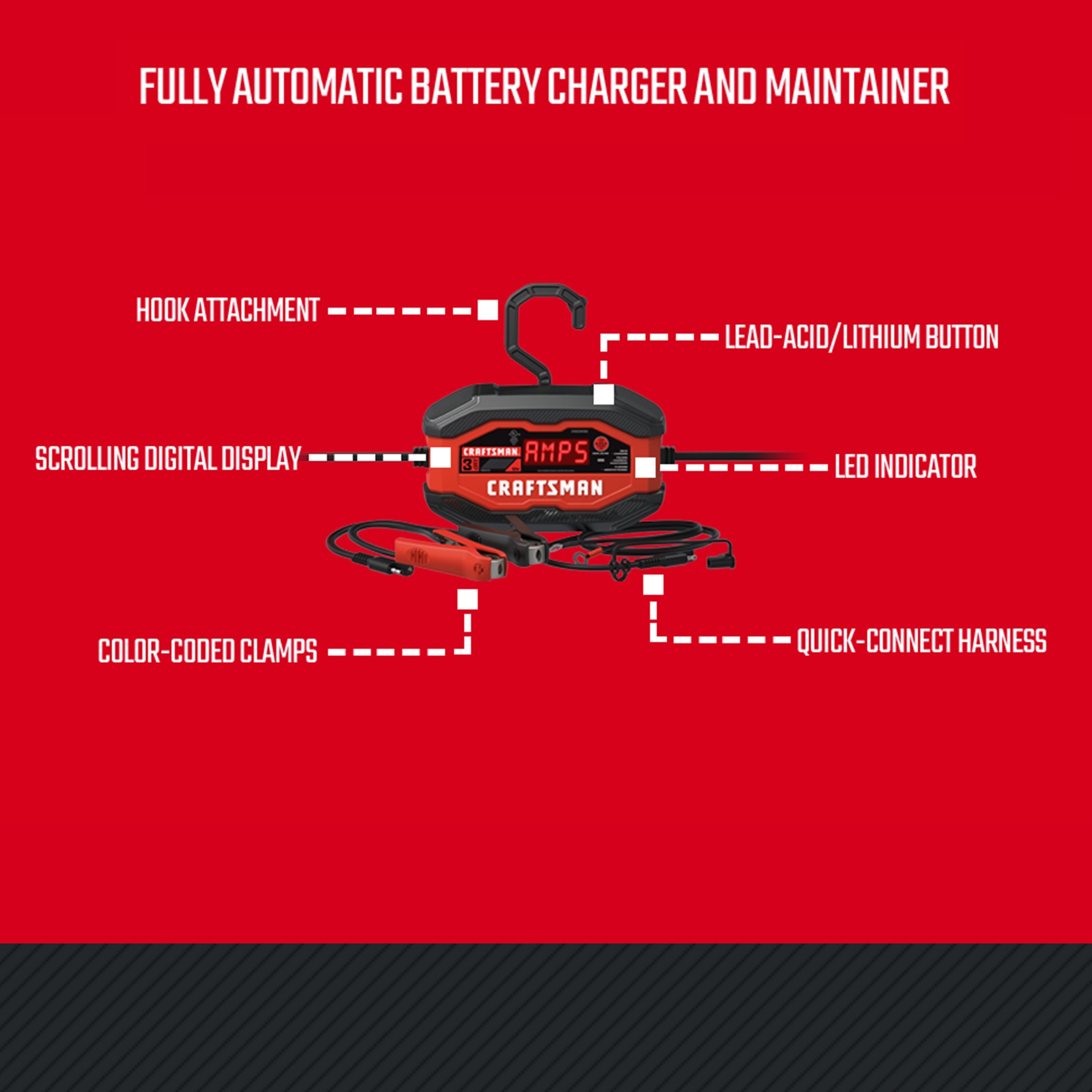 3A 12V Fully Automatic Battery Charger and Maintainer rear view