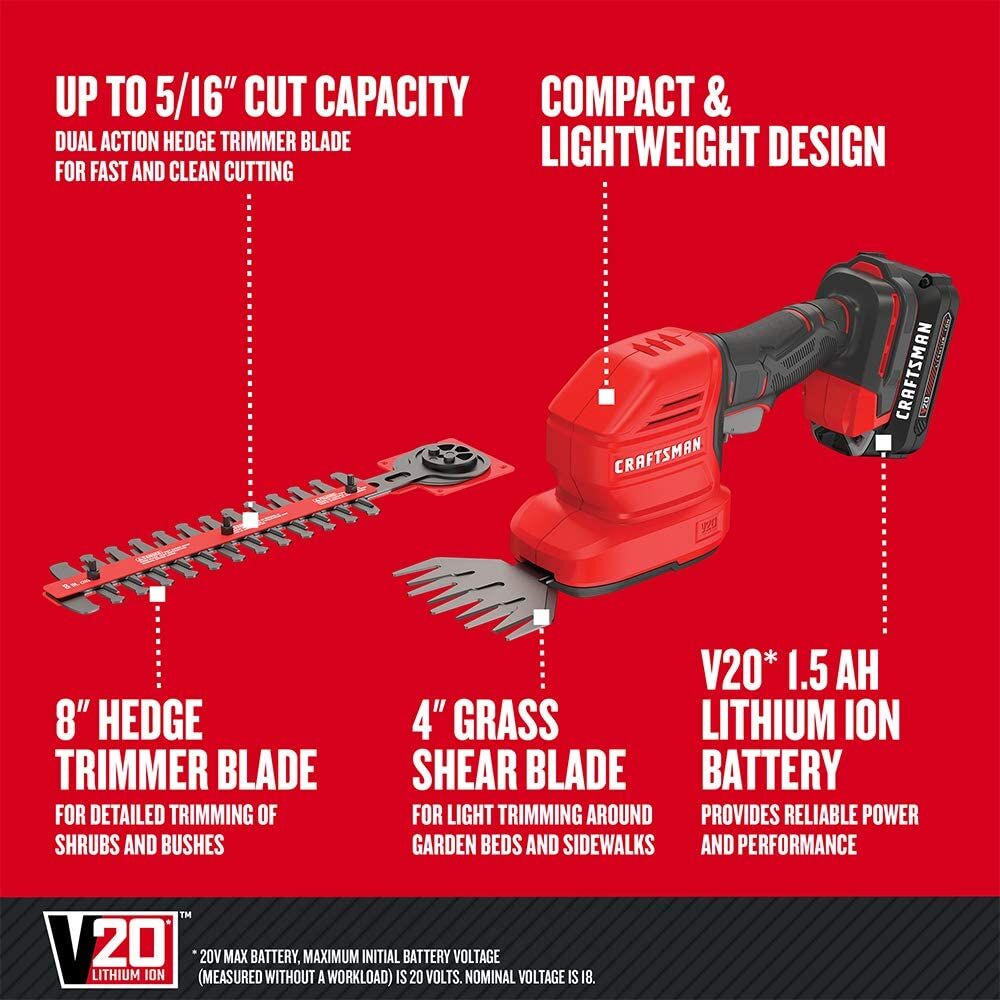 BLACK+DECKER 20-volt Max 8-in Battery Hedge Trimmer 1.5 Ah