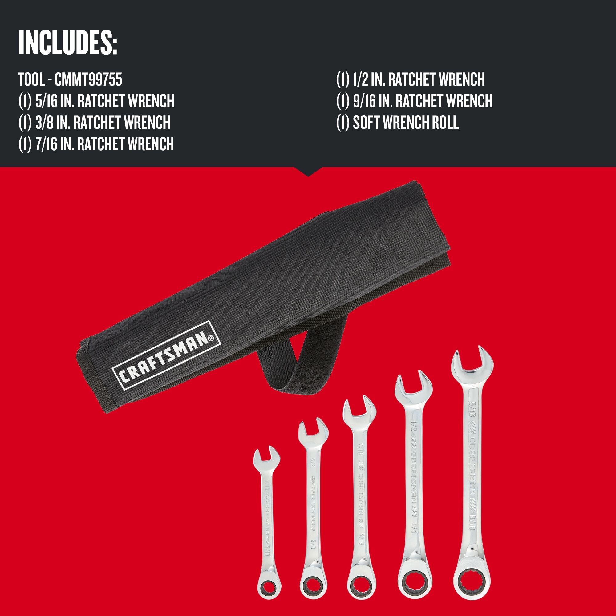 Graphic of CRAFTSMAN Wrenches: Ratchet highlighting product features