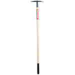 Profile of wood handle planting hoe.