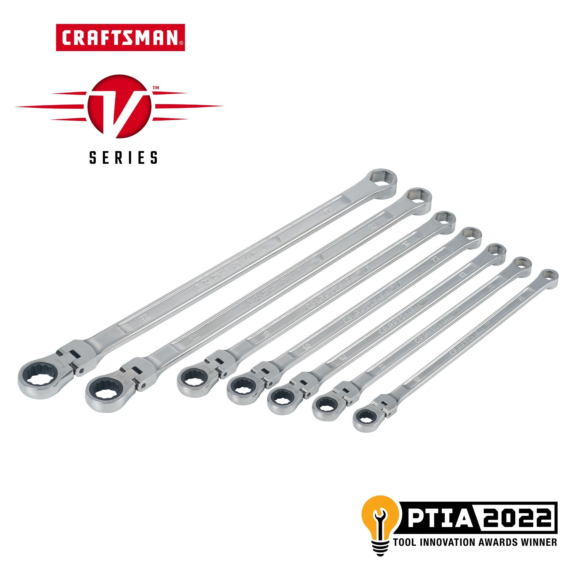 2022 Pro Tool Innovation Award Winner CRAFTSMAN V-Series XXL Metric Ratcheting Single Flex Head Double Box End Wrench (7 piece)