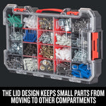 Craftsman VersaStack 20-Compartment Organizer on dark graphic background