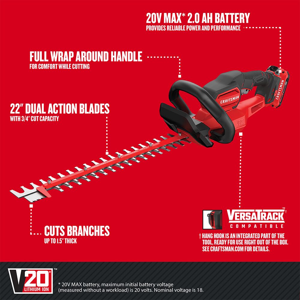 Graphic of CRAFTSMAN Hedge Trimmers highlighting product features