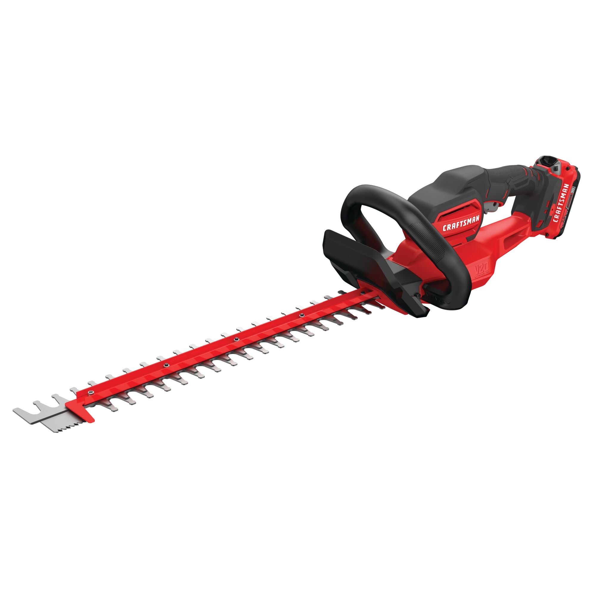 Right profile  view of cordless 22 inch hedge trimmer kit 2 ampere hours.