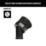 Right-facing back view CRAFTSMAN 1-1/4 inch Dusting Brush collects dust & debris on surfaces