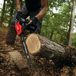 16 inch Gas chainsaw cutting log.