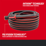 Black and red coiled craftsman professional-grade water hose, 50-foot by 5/8 inch. Featuring antikink and polyfusion technology graphic