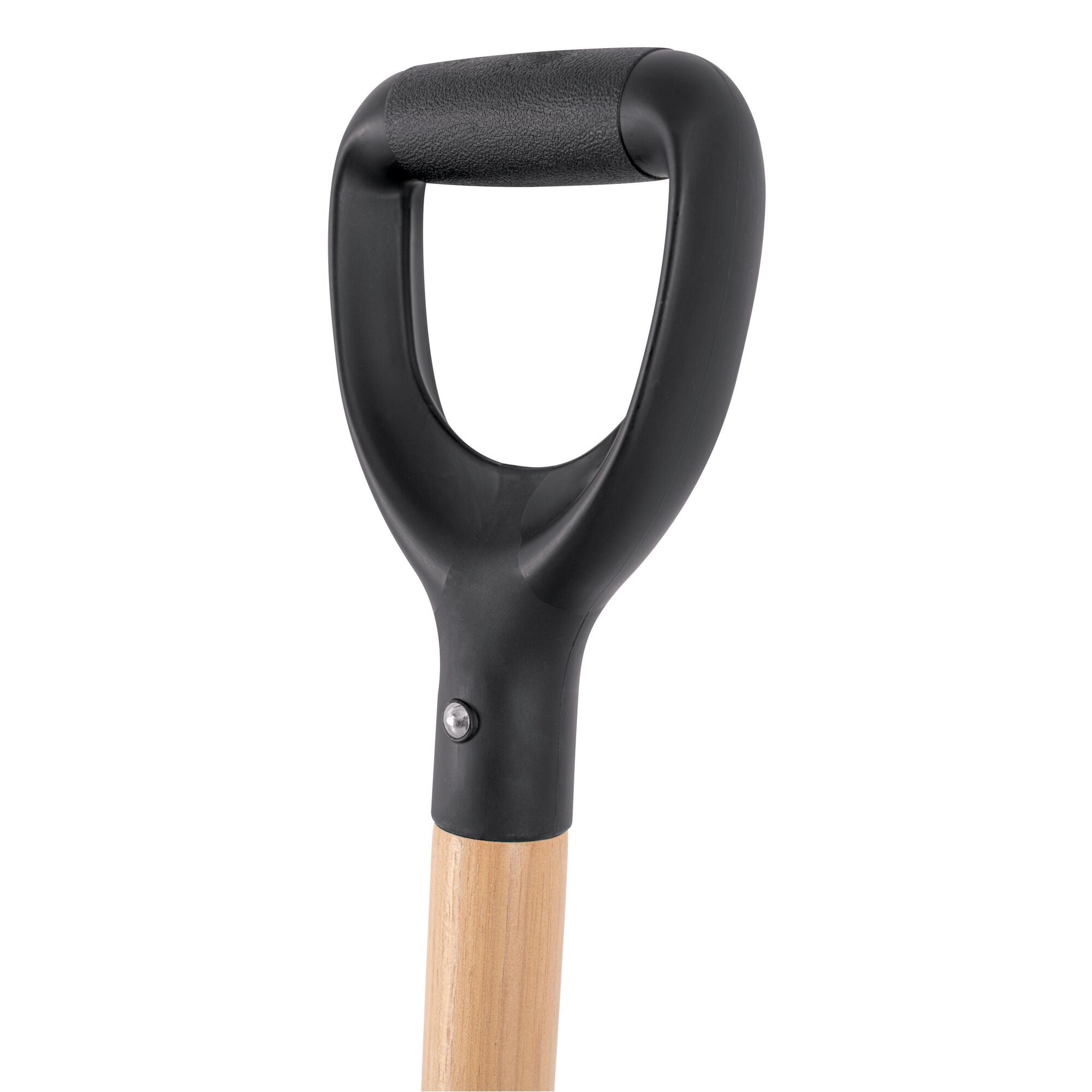 Short Handle #12 Size Poly Scoop with wood handle and D-Grip, clsoe up on top D-Grip