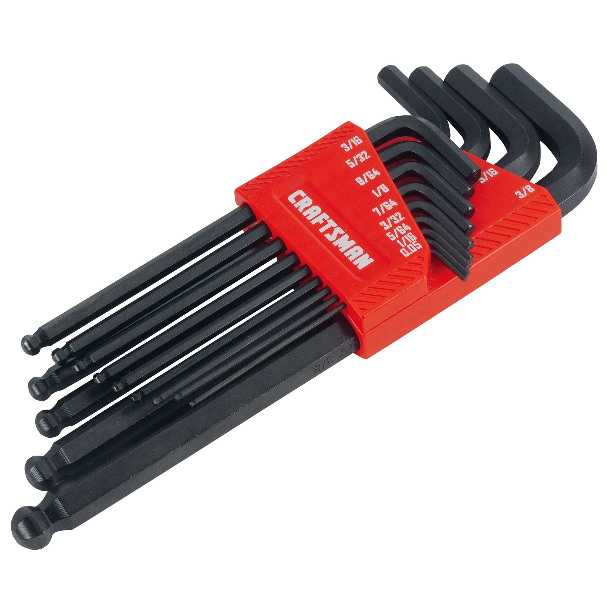 Profile of 13 piece 7.85 inch craftsman quarter s a e long arm ball end hex key set.