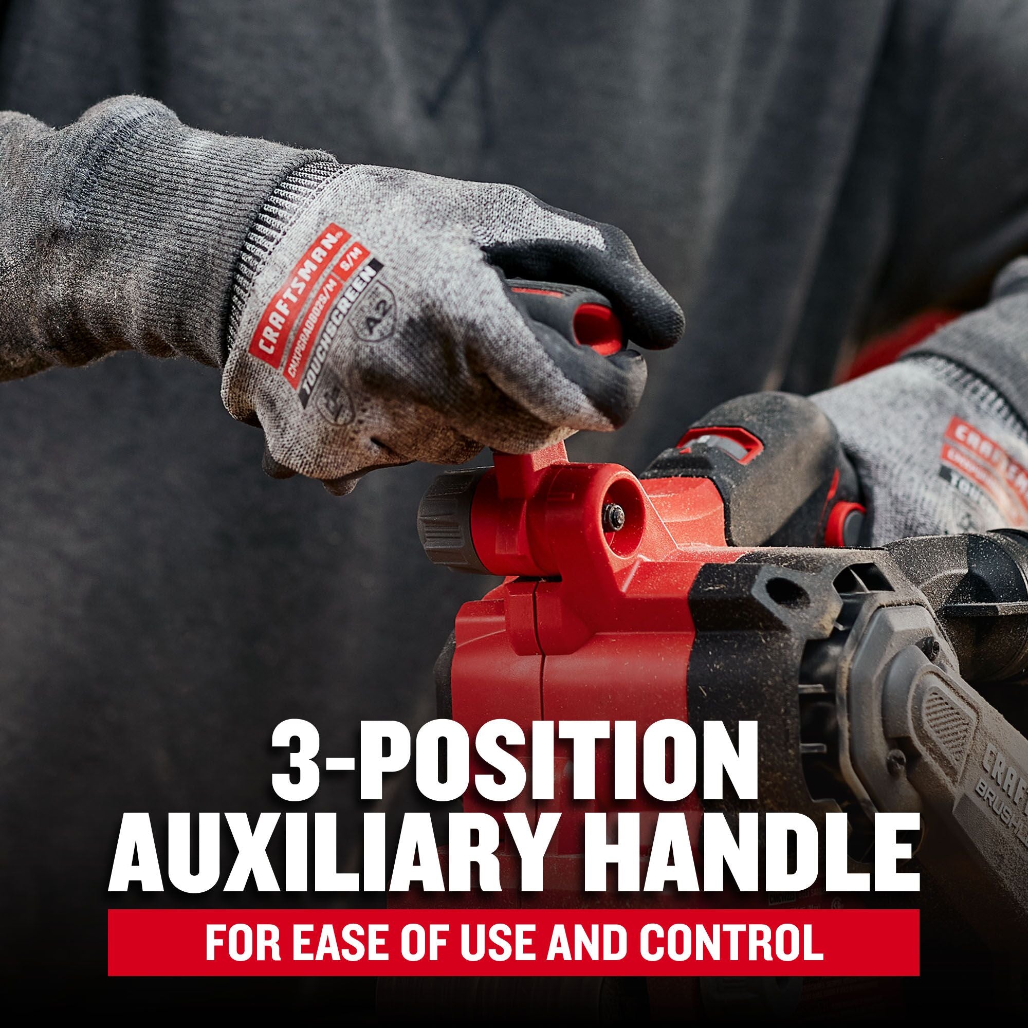 3 position auxilary handle for ease of use and control