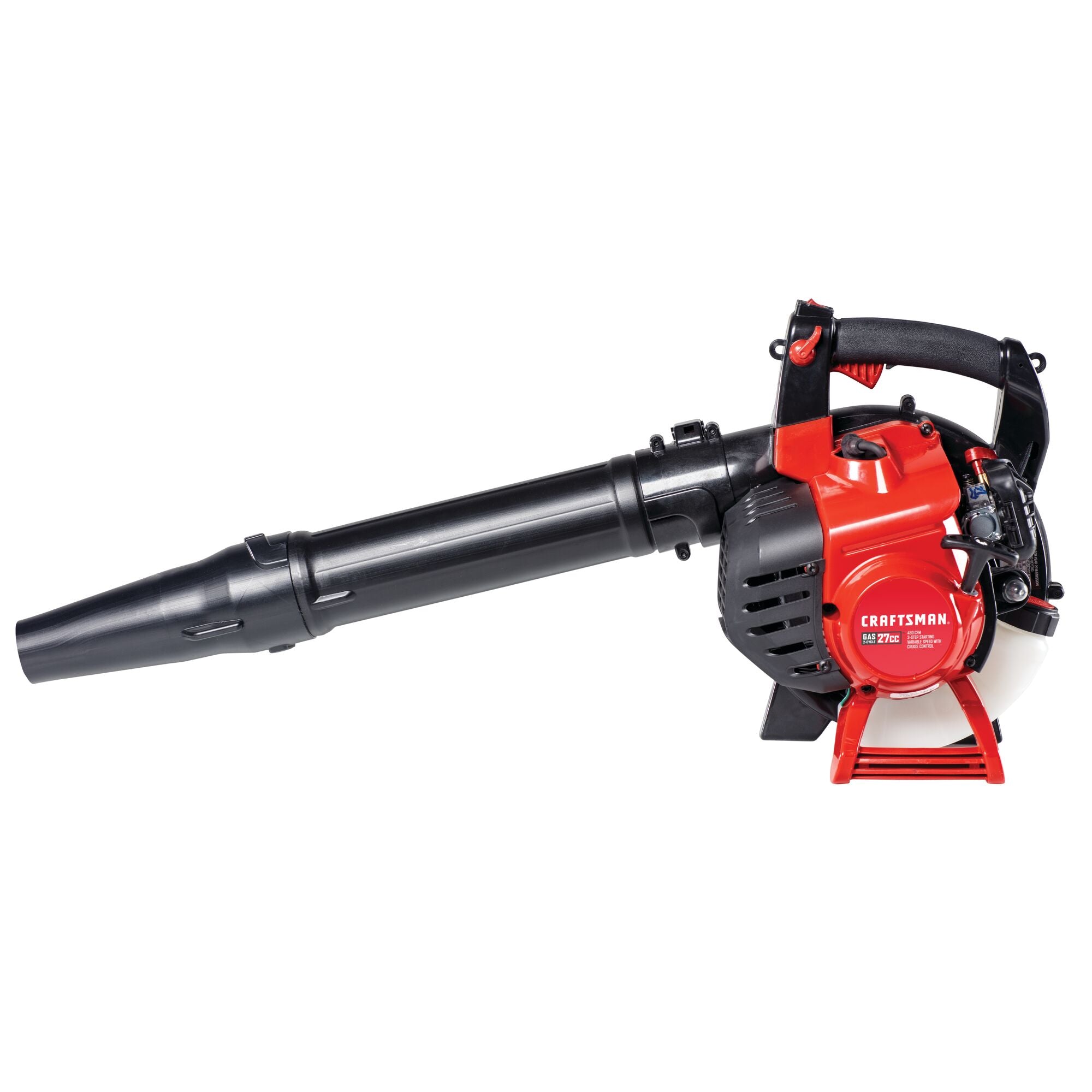 Right profile of 27 C C 2 cycle full crank engine gas leaf blower vacuum.