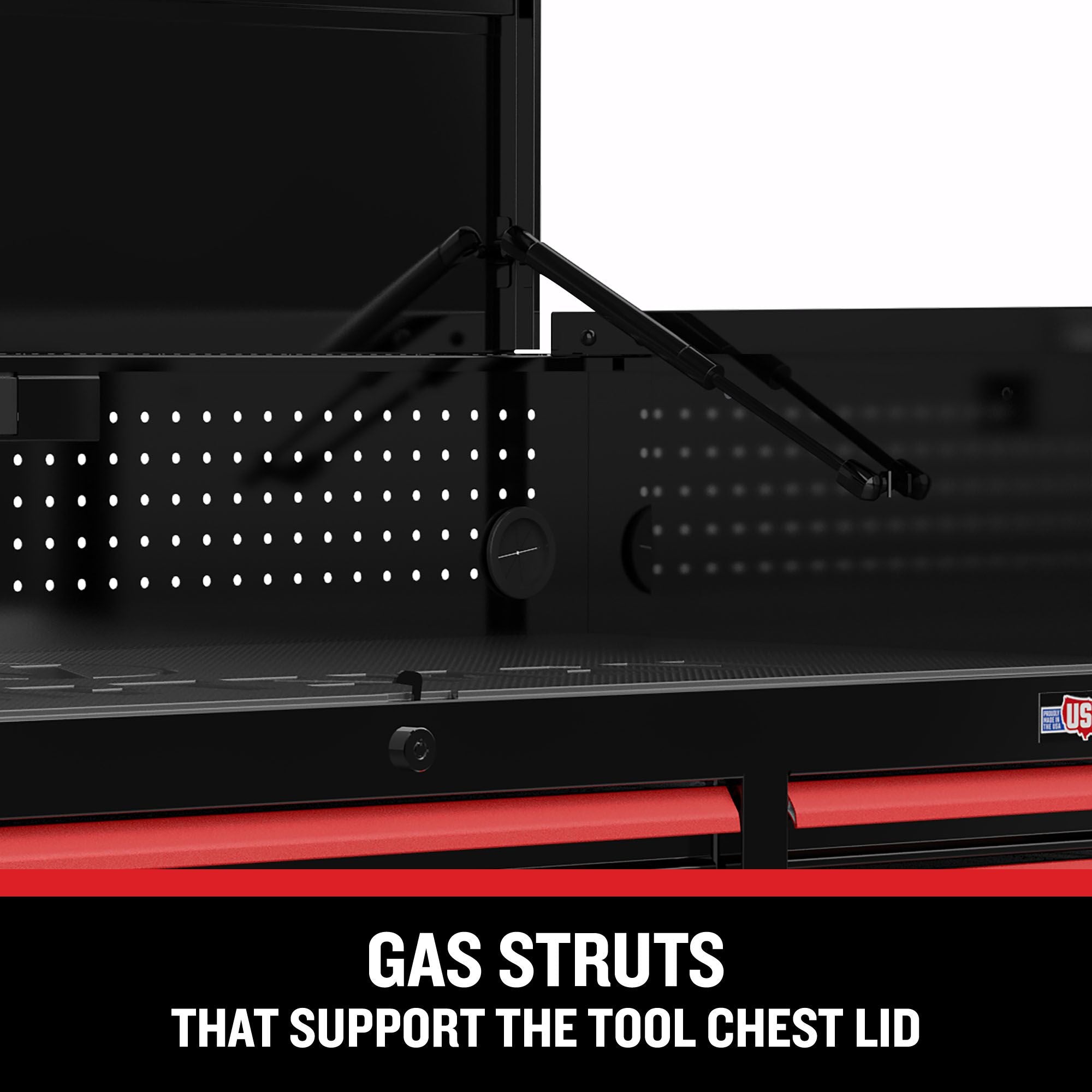 CRAFTSMAN V-Series 52-inch chest with gas struts feature call out