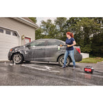 1700 pound per square inch electric compact cold water pressure washer being used by a person.