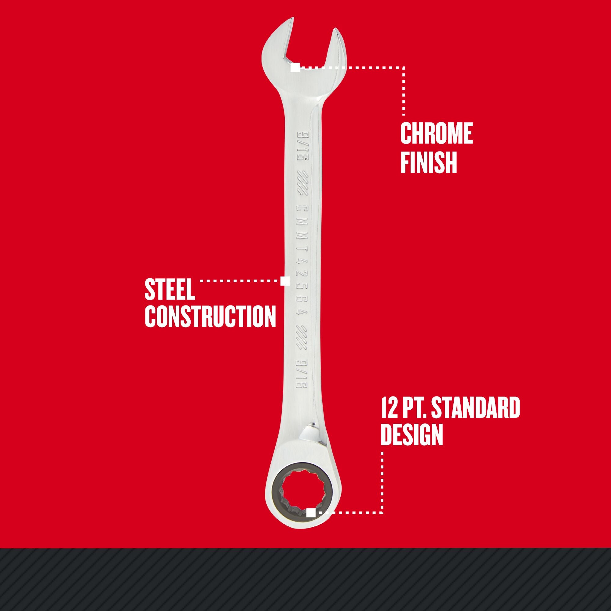 Graphic of CRAFTSMAN Wrenches: Ratchet highlighting product features