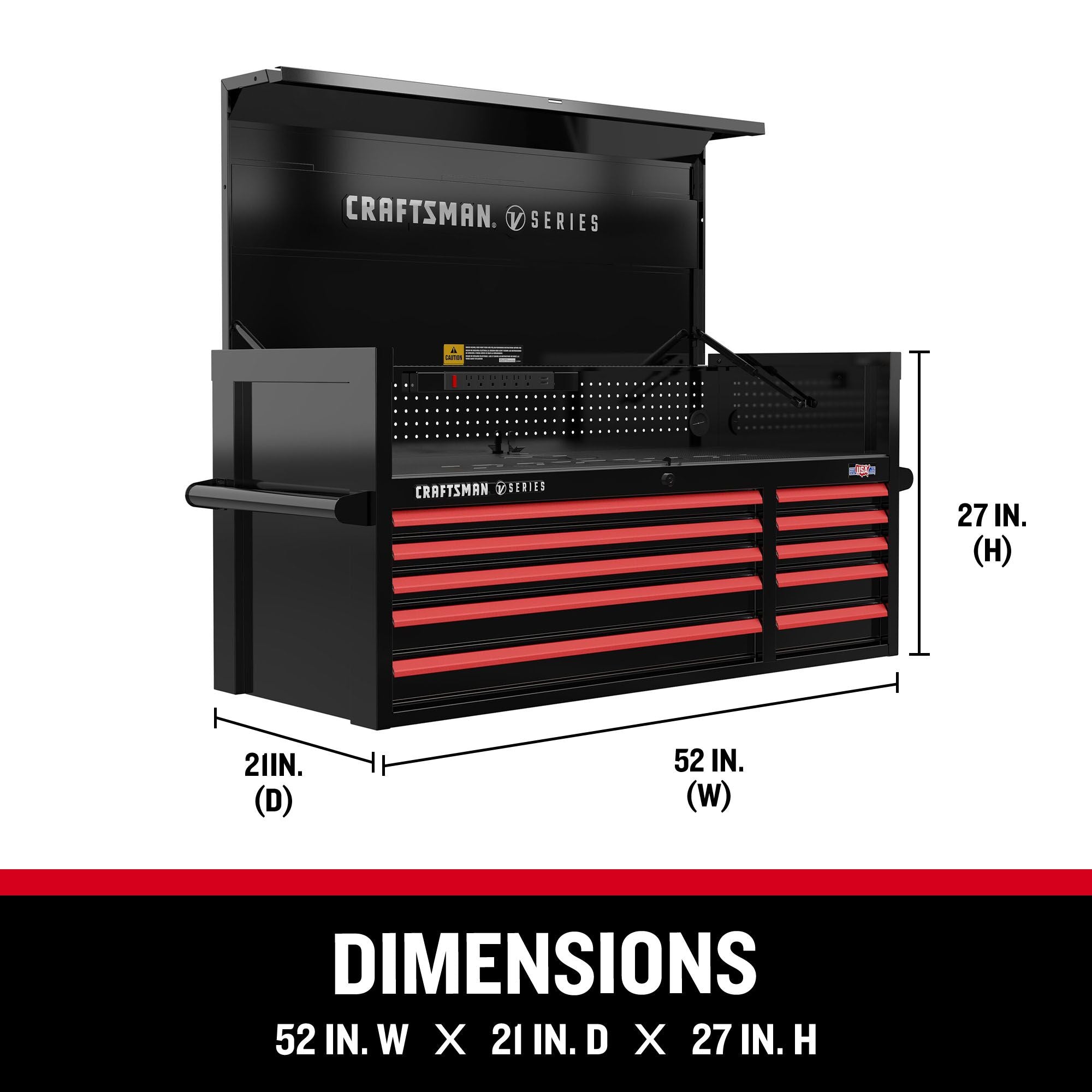 CRAFTSMAN V-Series 52-inch chest with dimensions feature call out
