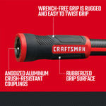 Craftsman professional-grade water hose coupling. Featuring crush-resistant anodized aluminum with rubberized grip graphic