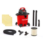 Right facing CRAFTSMAN 9 Gallon 4.25 Peak HP Wet/Dry Vac, 3 Bags, filter and included Attachments