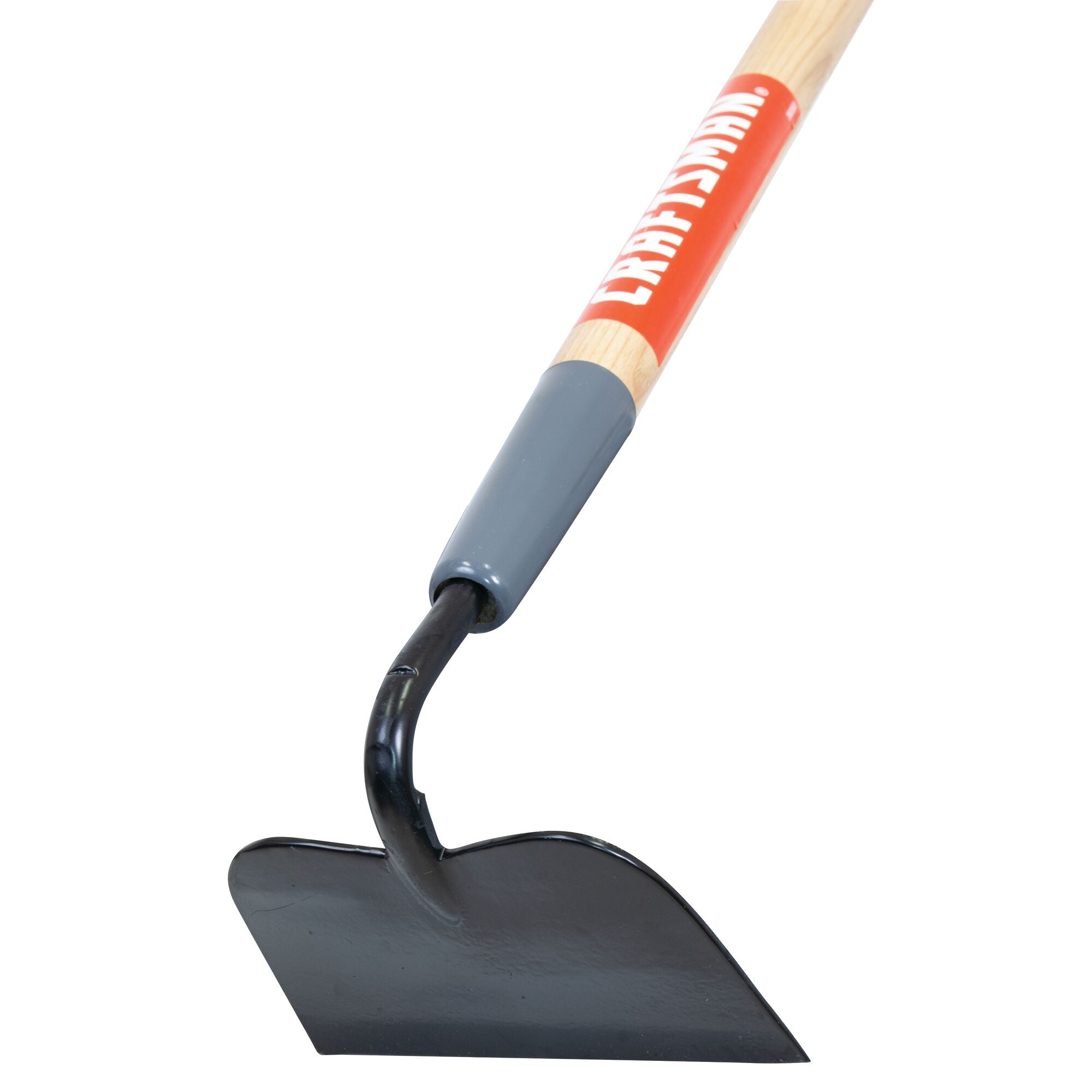 Profile of wood handle garden hoe.