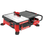 Left profile of 20 volt 7 inch cordless compact wet tile saw.