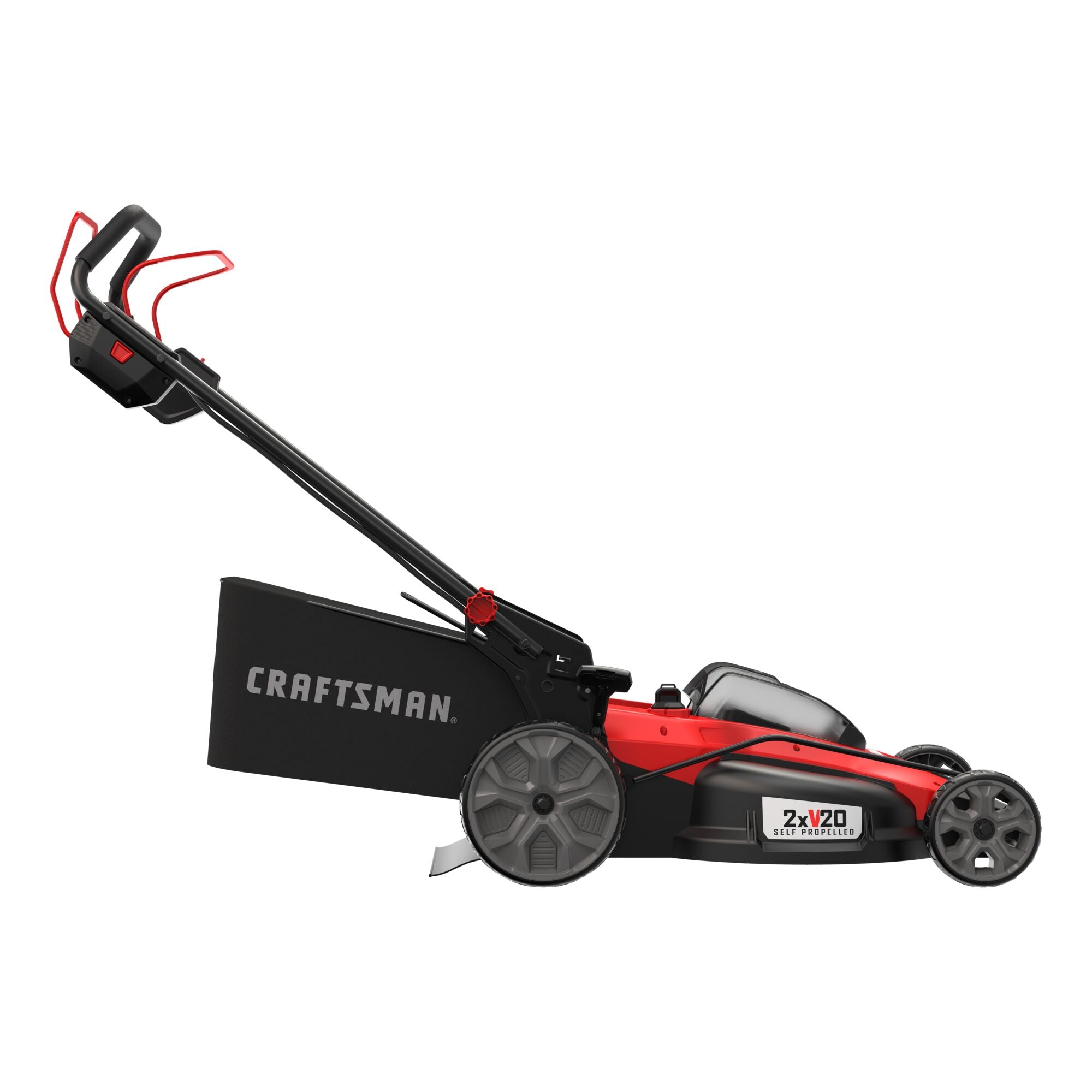 Left profile of 20 inch brushless cordless self propelled mower kit.