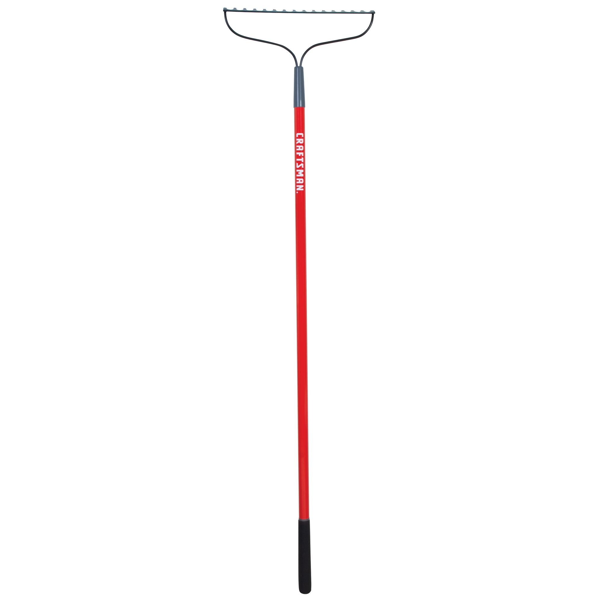 Profile of fiberglass handle garden rake.