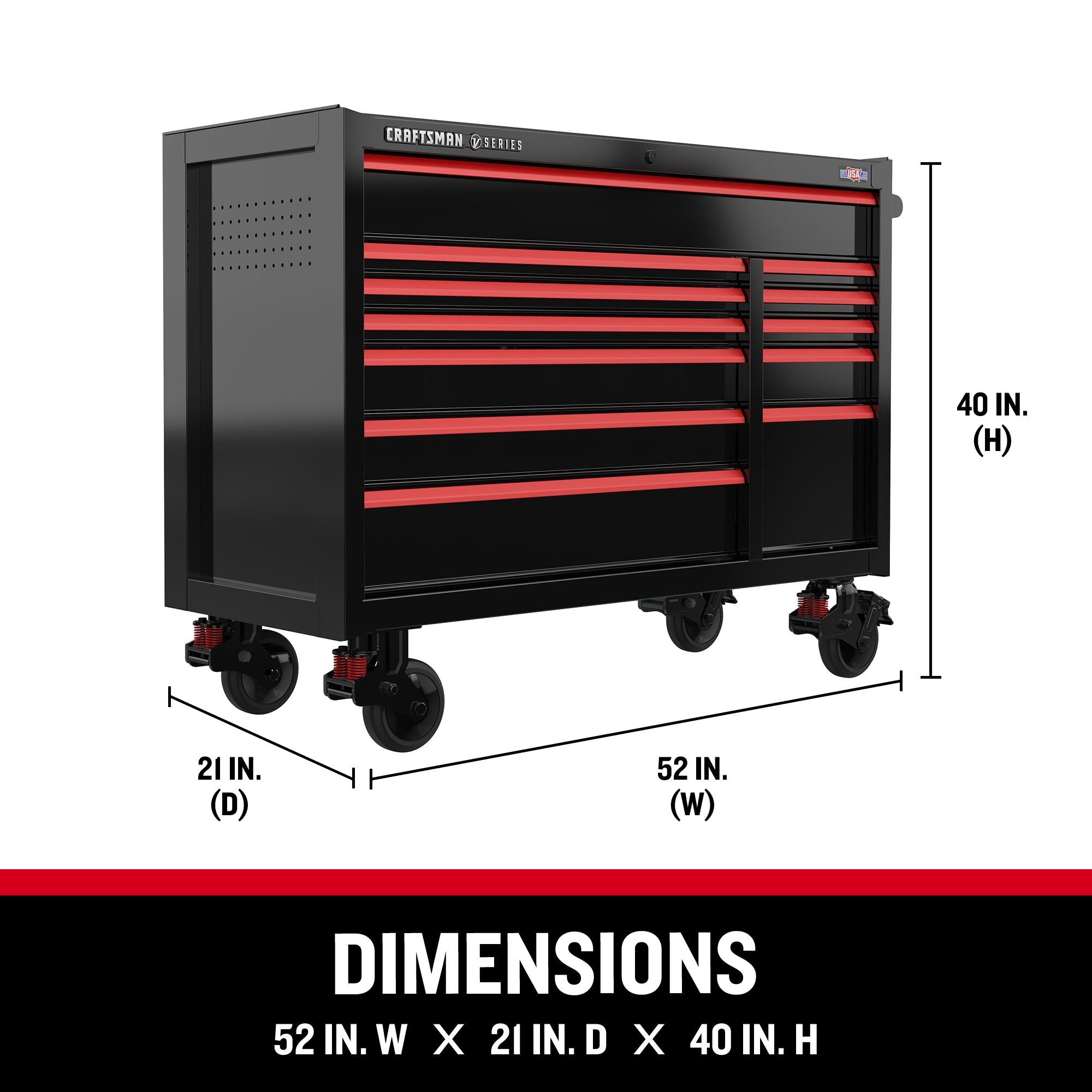CRAFTSMAN V-Series 52-inch cabinet with dimensions feature call out
