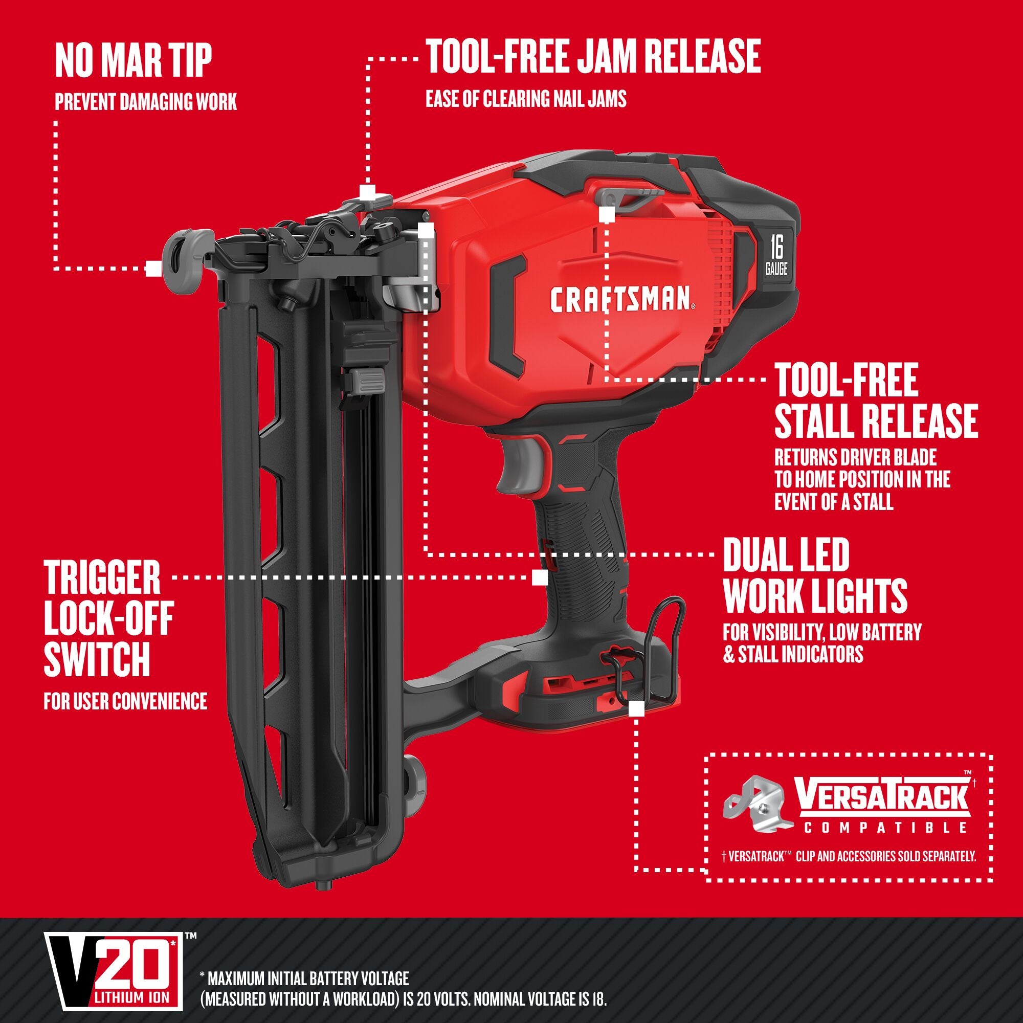 Graphic of CRAFTSMAN Nailer: Finishing highlighting product features