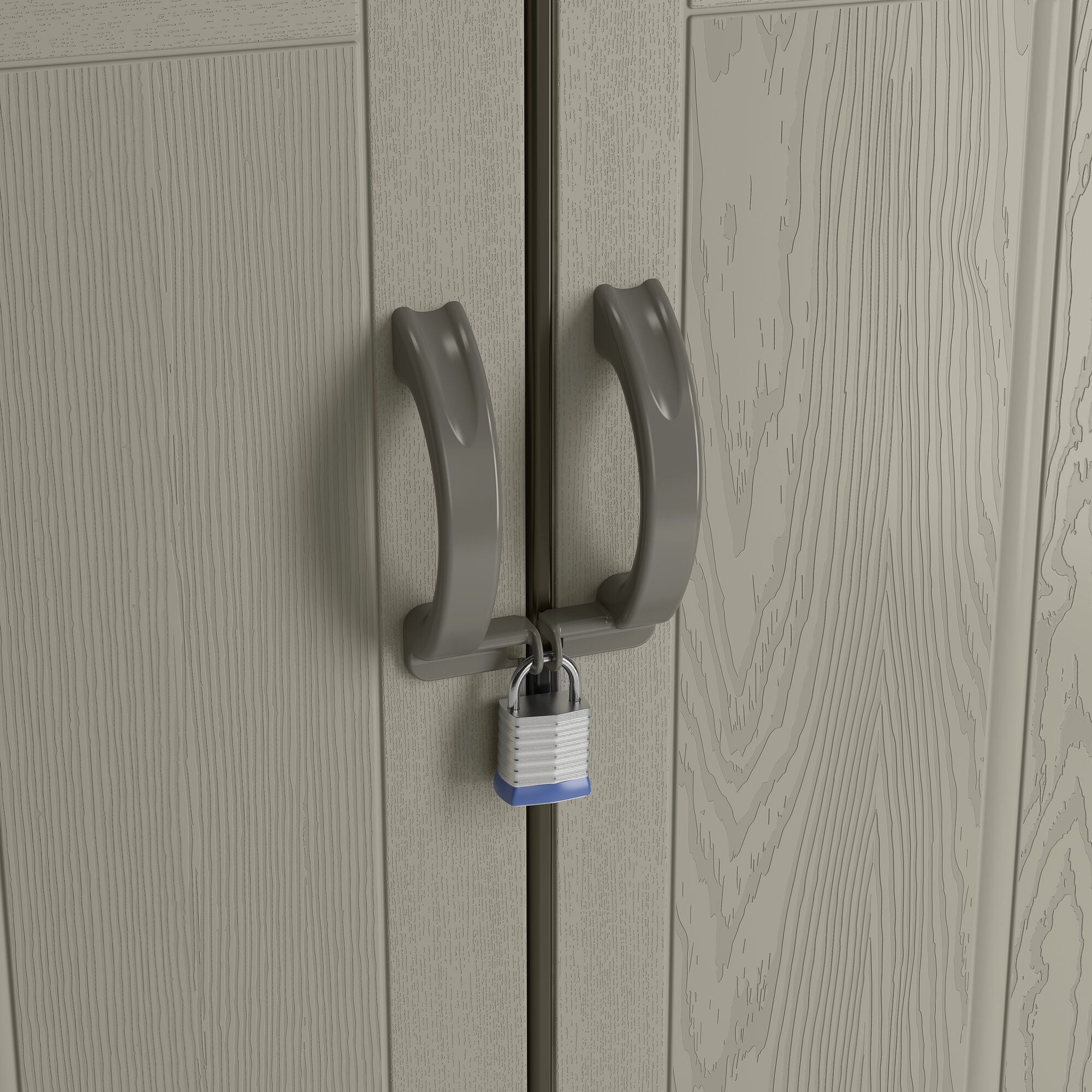 Padlock feature of Extra large vertical storage shed.