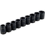 9 piece 3 eighths inch metric impact socket set.