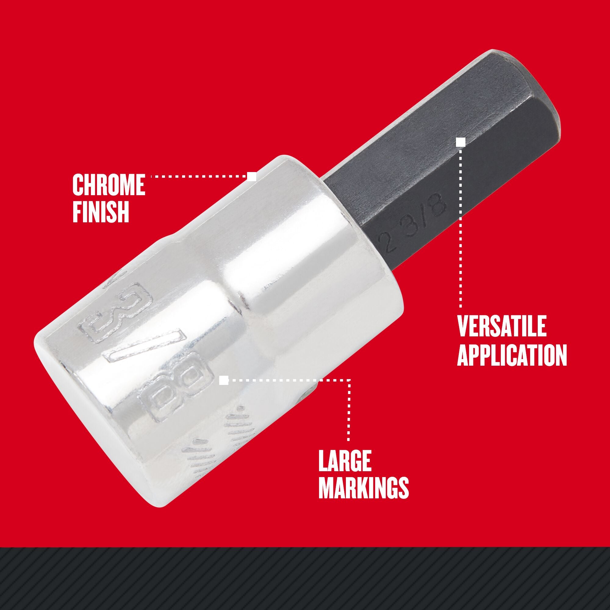 Close-up angled view of Craftsman SAE Hex Bit Socket showing chrome finish, large markings for visibility and versatile application.