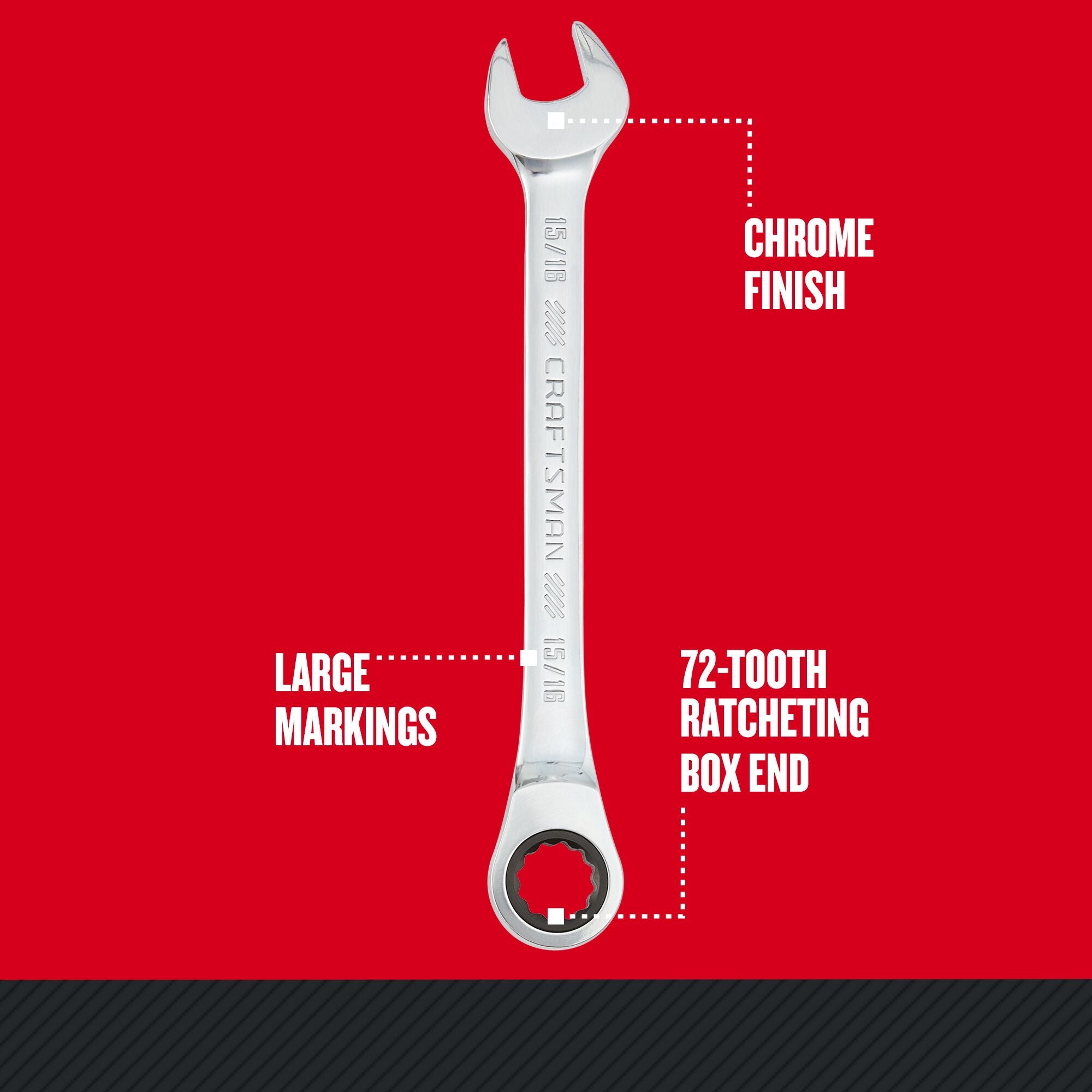 Graphic of CRAFTSMAN Wrenches: Ratchet highlighting product features