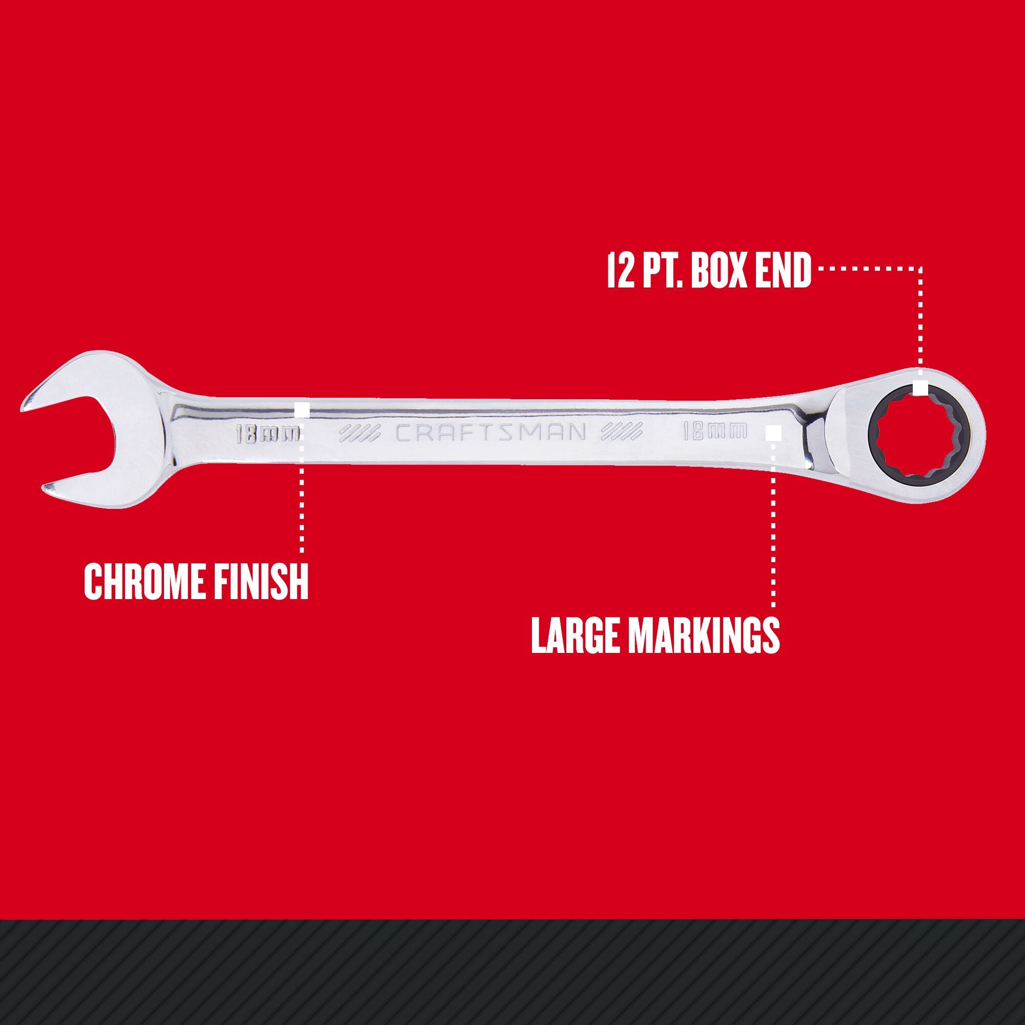 Graphic of CRAFTSMAN Wrenches: Ratchet highlighting product features