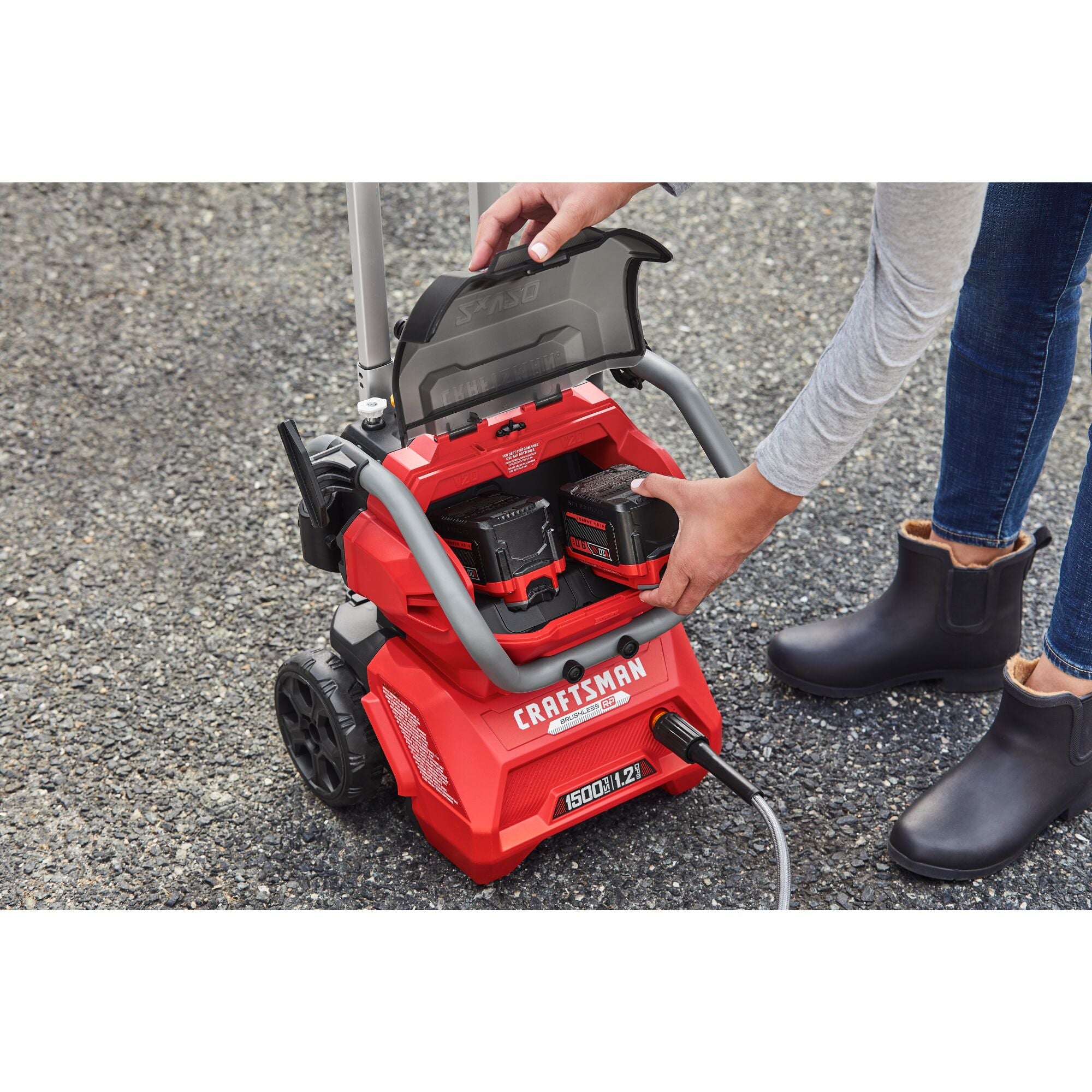 CRAFTSMAN 1500 PSI Pressure Washer showing battery insert