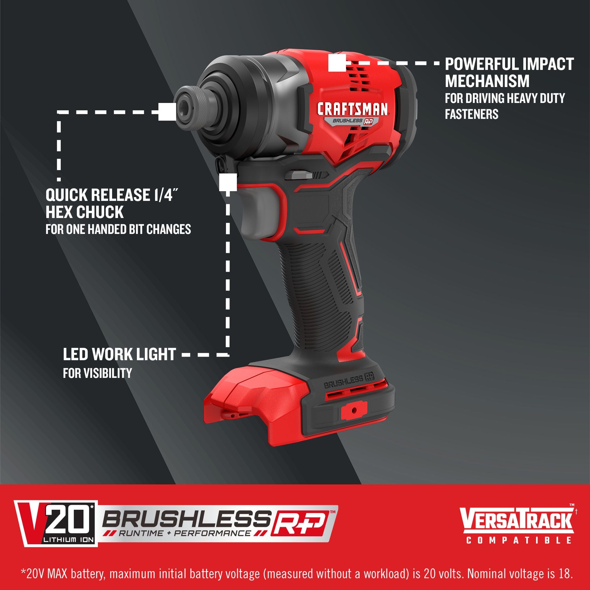 V20 BRUSHLESS RP Impact Driver (Tool Only) on dark background