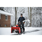 Right profile of 28 inch 357CC two stage self propelled gas snow blower with E F I and E G O V engine.