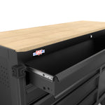 Close-up of wood work surface on top of the CRAFTSMAN Premium S2000 Series 52-inch Wide 8-Drawer Workstation