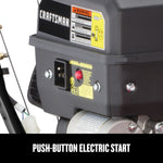 CRAFTSMAN 28-in 357cc Electric Start Three-Stage Snow Blower focused in on push-button electric start