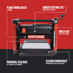 Graphic of CRAFTSMAN Bench & Stationary: Thickness Planers highlighting product features