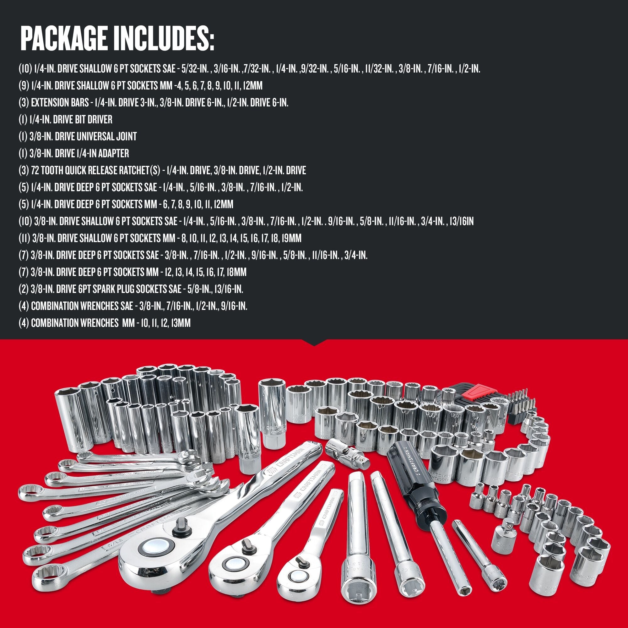 Graphic of CRAFTSMAN Mechanics Tool Set highlighting product features