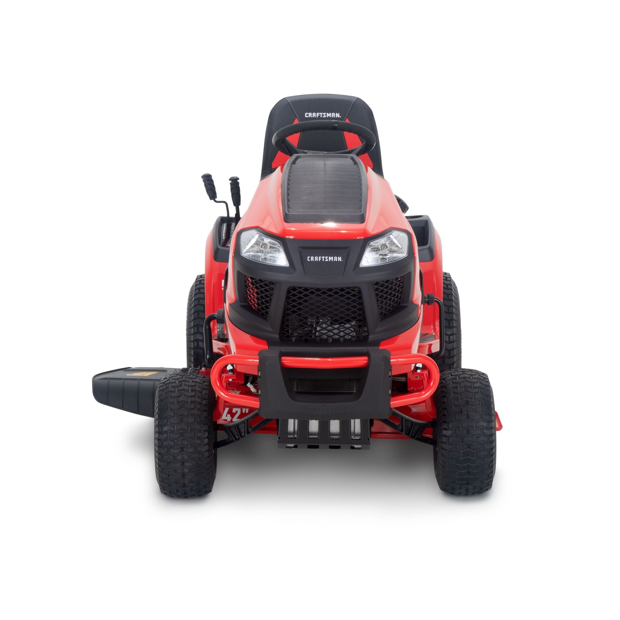 View of CRAFTSMAN Riding Mowers on white background