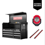 One black CRAFTSMAN 41 inch Wide 6-Drawer Tool Chest with one Pivot Light and two Magnetic Drawer Dividers included