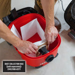 Installation of dust collection bag inside CRAFTSMAN 4 gallon wet dry shop vacuum drum with lid off