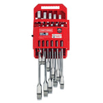 11 piece metric ratcheting combination wrench set in packaging.