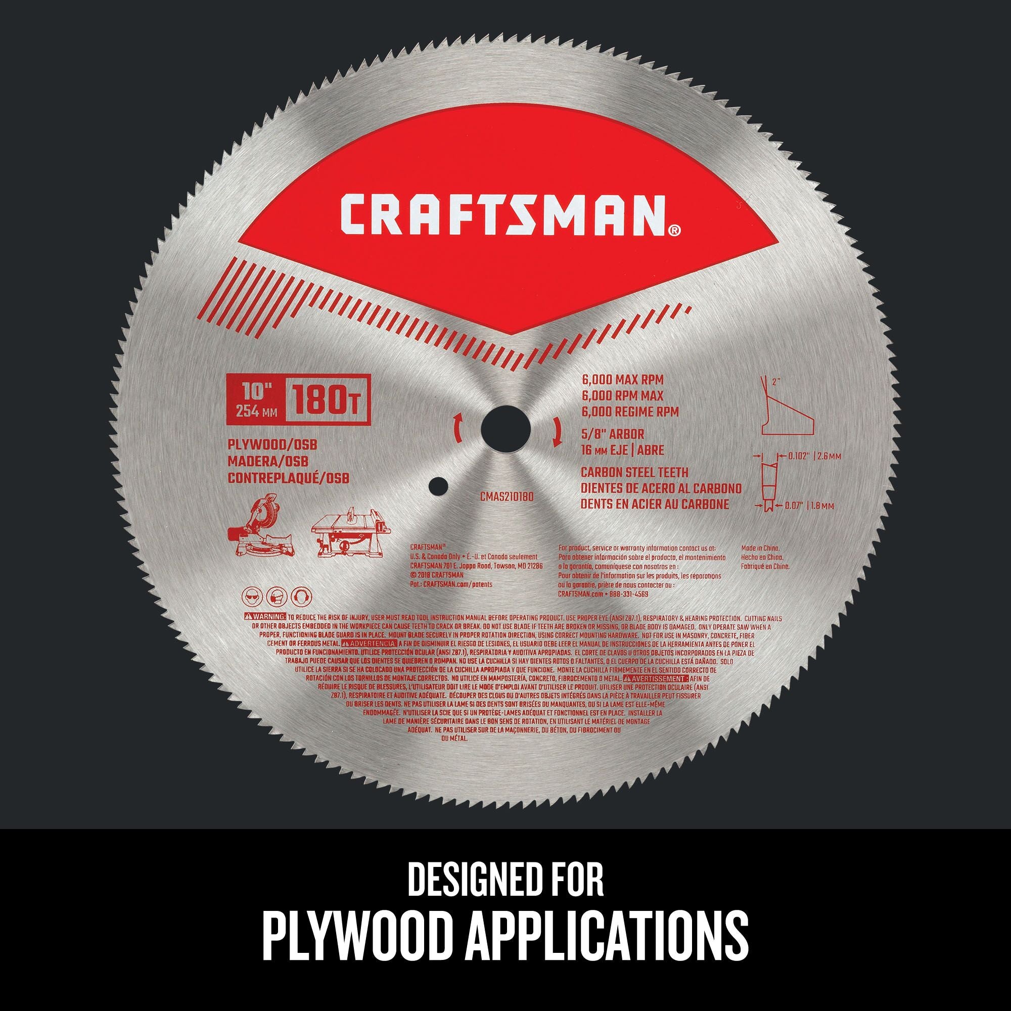 Graphic of CRAFTSMAN Blades: Table Saw highlighting product features